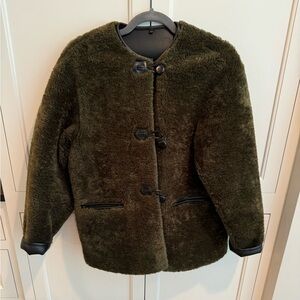 Mango Faux Fur Coat - XS, Green